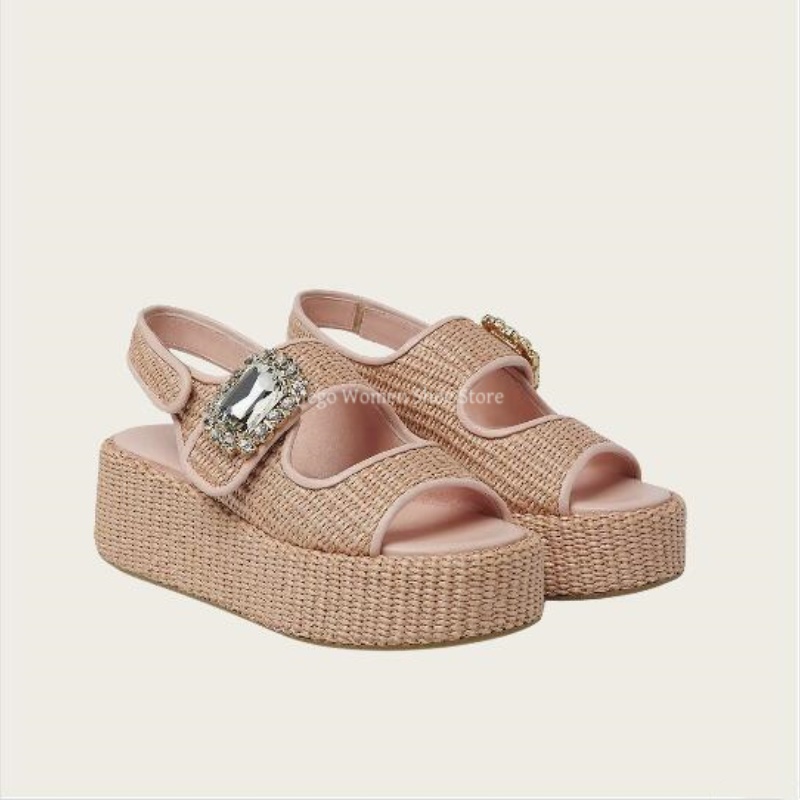 Women'S Shoes Hands Free - صنادل سميكة منسوجة من القنب للنساء