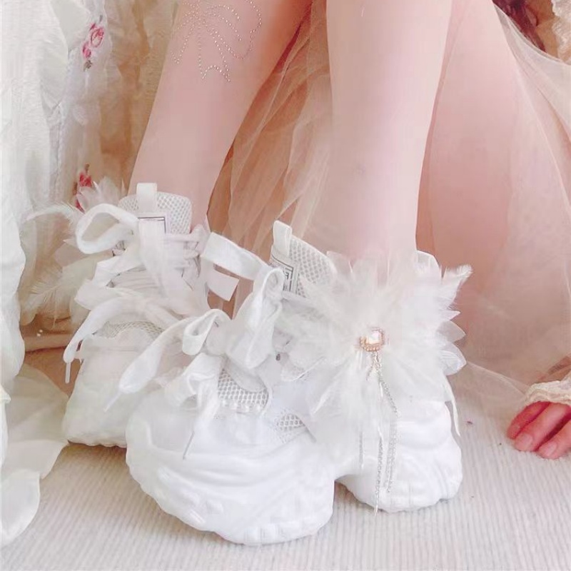 Women'S Shoes Hands Free - أحذية نسائية بيضاء من الدانتيل المزين