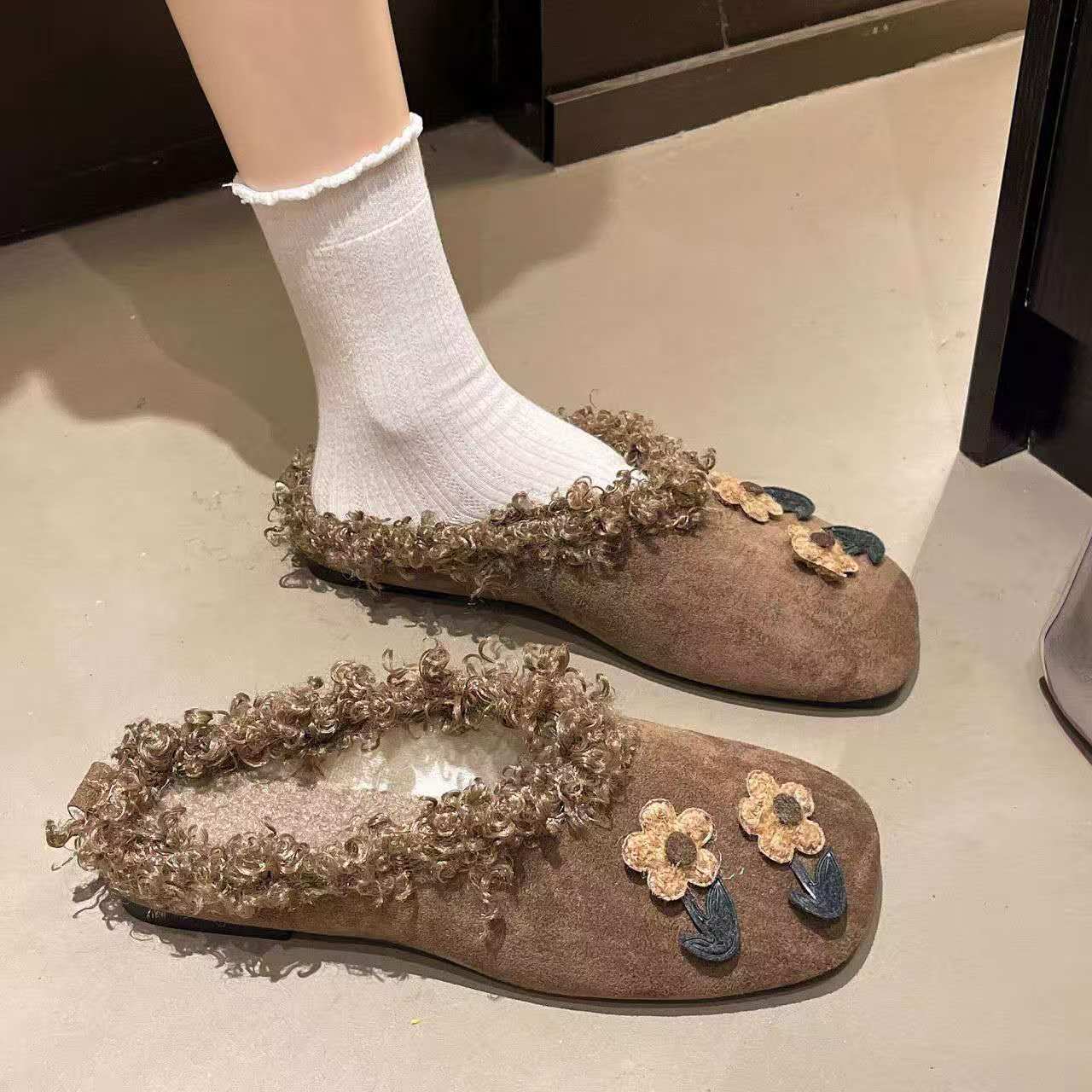 Women'S Shoes Hands Free - شباشب قطيفة مسطحة لخريف وشتاء 2026
