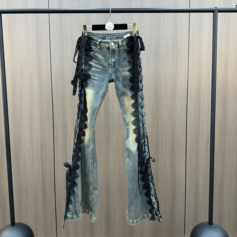 Women Shoes Jeans - الدانتيل يصل مضيئة الجينز الرجعية غرزة
