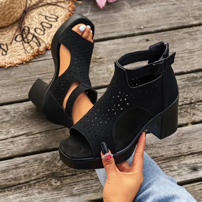 Women Shoes Zipper - صنادل نسائية مفتوحة الأصابع بكعب عالٍ