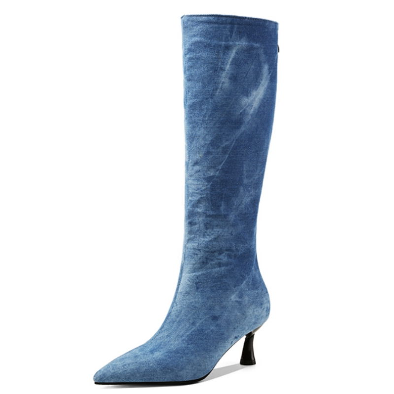 الأزرق الجينز حذاء برقبة للركب - مراجعة Women Shoes Jeans وسعره
