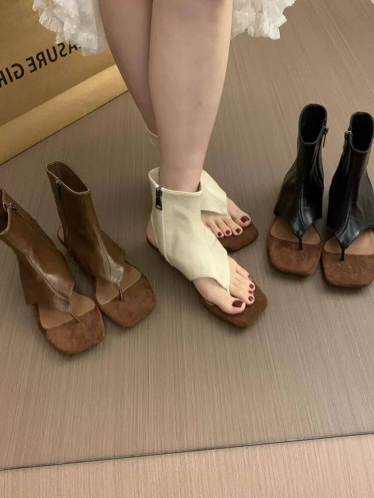 أحذية نسائية قصيرة بنية عتيقة  - مراجعة Women Shoes Zipper وسعره