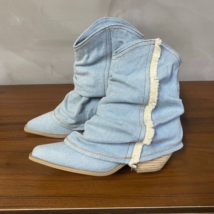 مطوي الدنيم الكاحل أحذية النسا - مراجعة Women Shoes Jeans وسعره