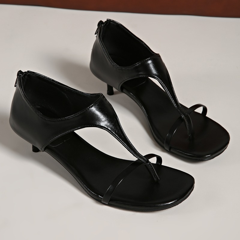 صنادل كعب قطة بتصميم بسيط وحزا - مراجعة Women Shoes Zipper وسعره